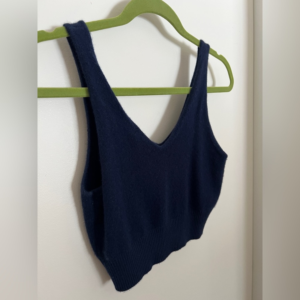 Quince Mongolian Cashmere Cropped Tank -Navy